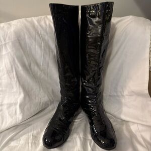 Authentic Lanvin vintage 2000s black patent leather flat knee-high boots S.9.5